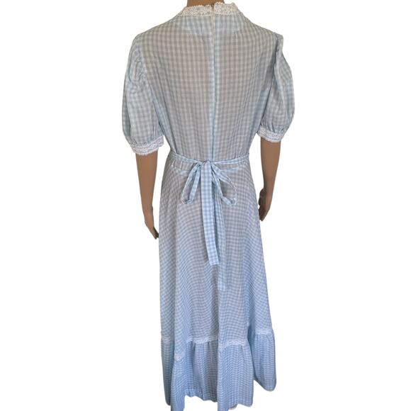 Handmade Cottagecore Prairie Maxi Dress Oktoberfest Gingham Puff Sleeve Boho - Picture 6 of 8